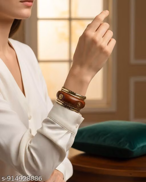 Royal Wooden Antique Gold Kada & Bangle Set