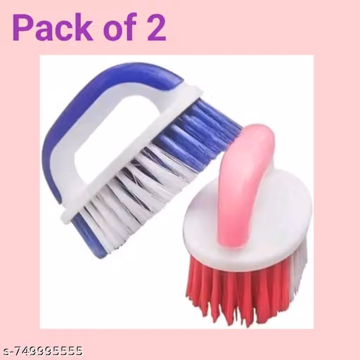 Pack of 2 Multipurpose Cleaning Brushes with Handle | Kitchen Sink, Bathroom Tile, Floor & Wash Basin Scrubber Brush Set
