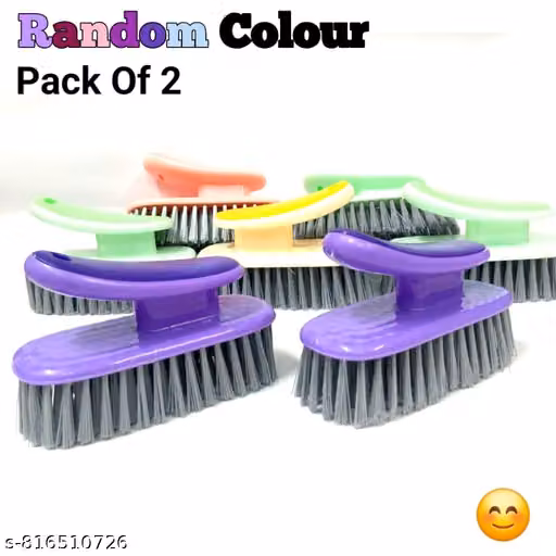 Multipurpose Cleaning Scrub Brush Pack of 2 – Heavy Duty Ergonomic Handheld Brushes for Kitchen, Bathroom & Laundry (Random Colours)