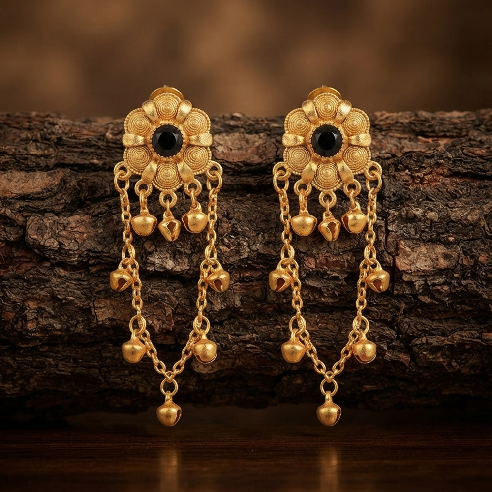 The99Jewel Magnificent Gold Plated Floral Shape Dangler Earrings With Crystal Stone for Women