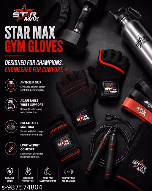 Starmax gym gloves exercise gloves Fitness Training Gloves for Men & Women – Premium Grip Unisex Workout Gloves with Breathable Lycra & Half-Finger Design – Durable, Anti-Slip