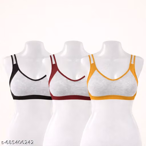 Women ComfortFit Sports Bra – Non Padded, Wirefree, Full Support Activewear Bra (Multicolour Pack of 3)