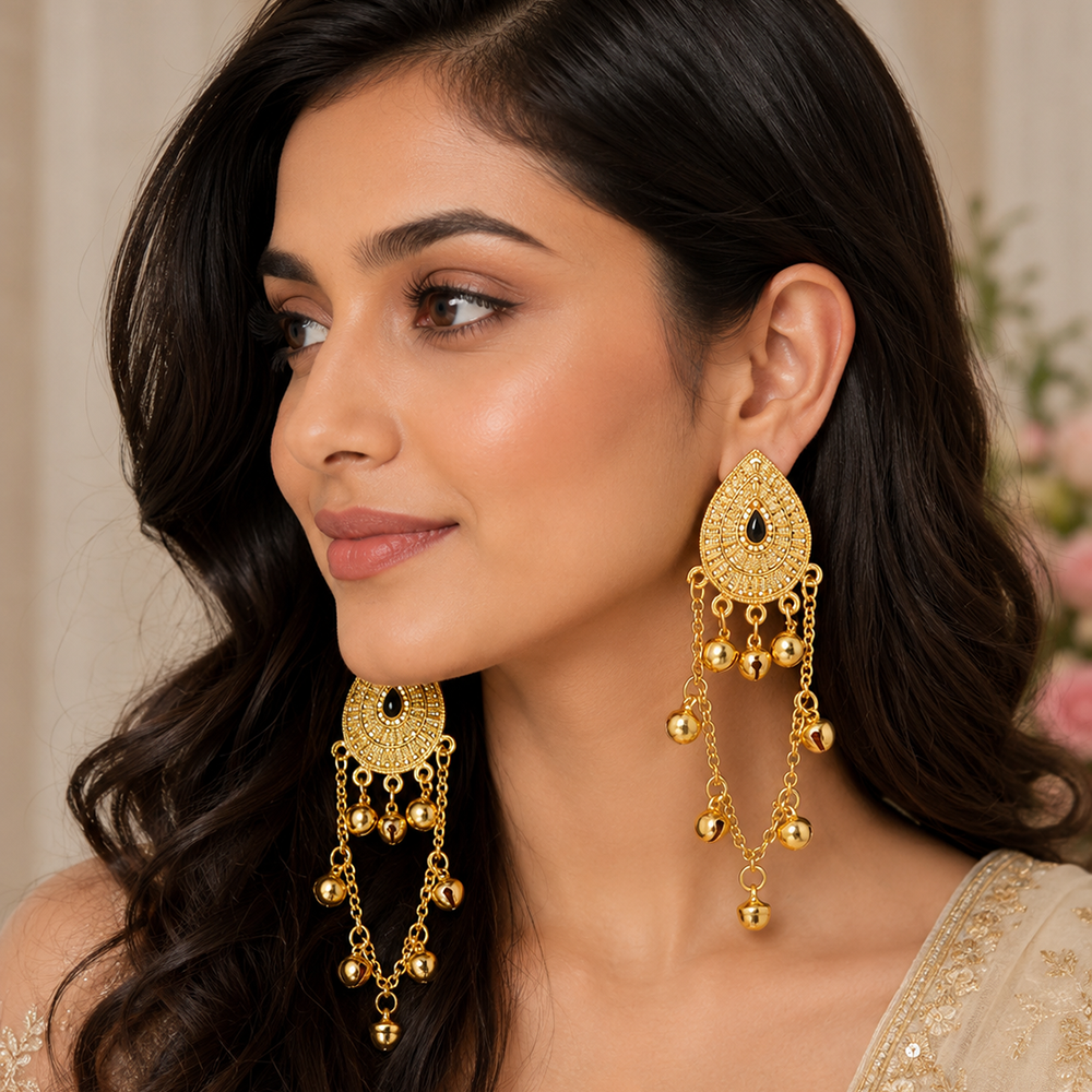 The99Jewel Royal Kashmiri Inspired Gold Plated Ghungroo Dangler Earrings
