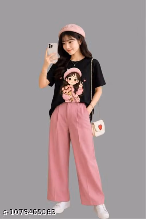 Doll Black and Printed T-shirt with Trousers