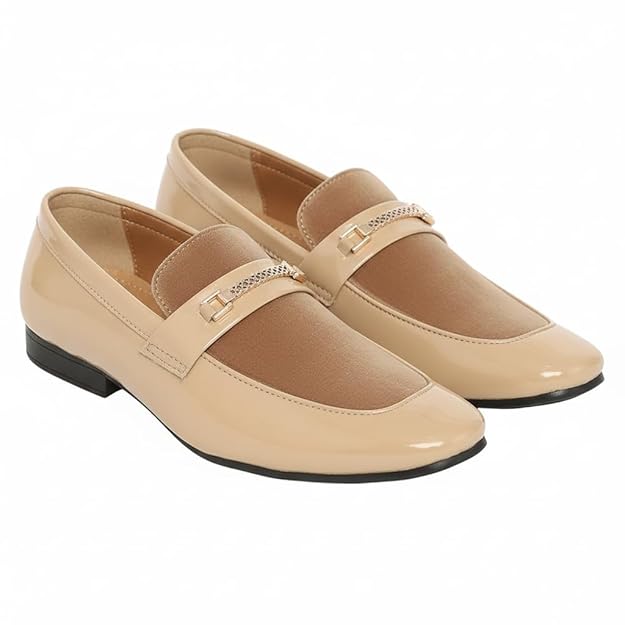Luxury Men’s Patent Leather Loafers with Gold Chain