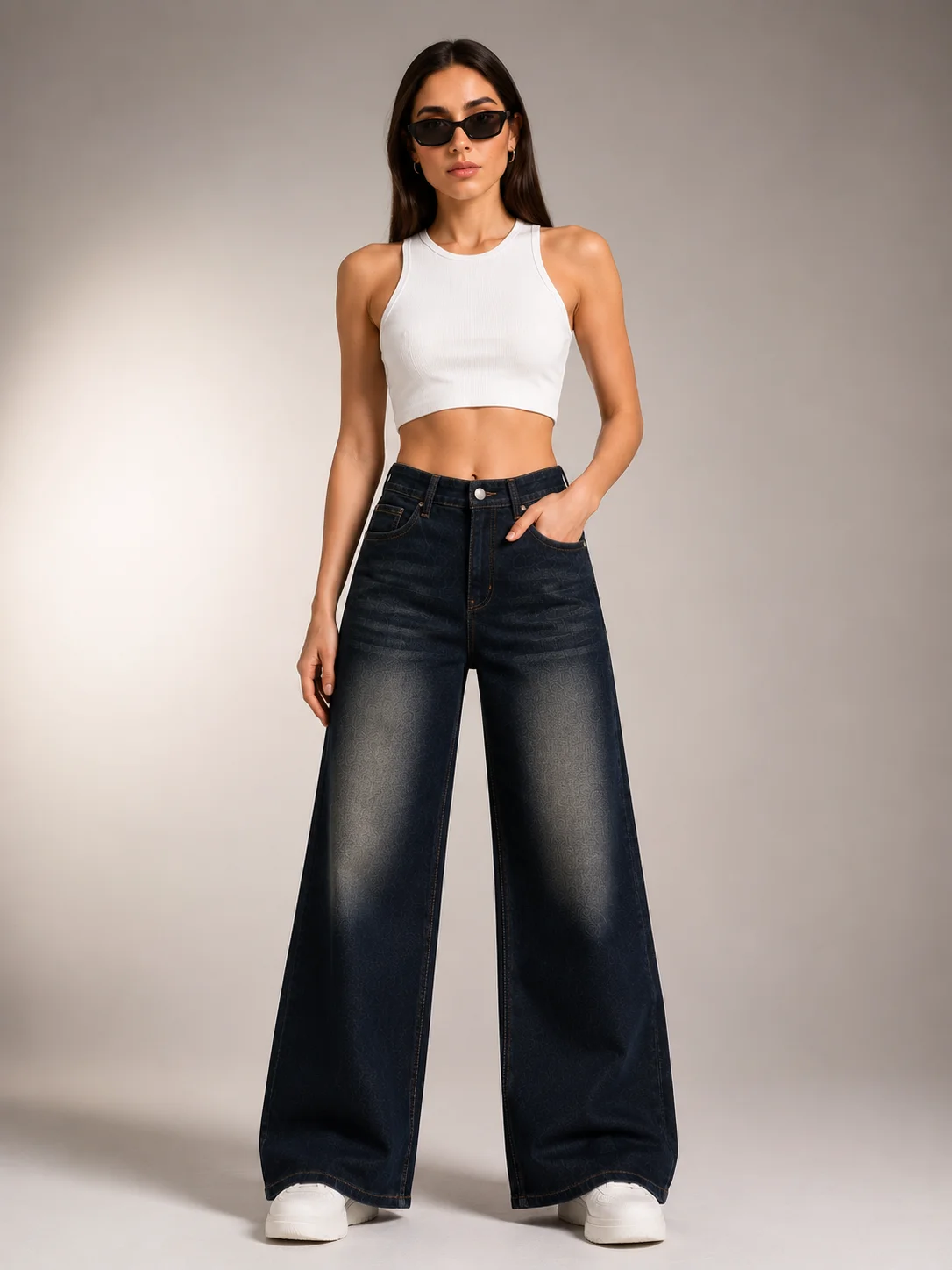GREATECH Women’s High Waist Wide Leg Jeans | Relaxed Fit Denim Trousers | Black Full Length Casual Jeans