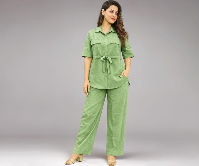 Women’s Linen Co-Ord Set | Premium Twill Linen Shirt & Straight Pant Set