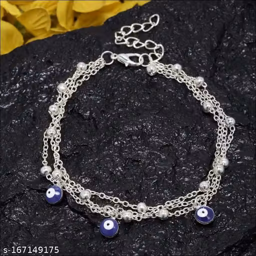 Silver Evil Eye Multi Layered Anklet