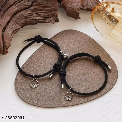 Ball Shaped Couple Bracelet Magnetic (BLACK) 2PCS Alloy Relationship Bracelet Matching Bracelet for Him and Her
