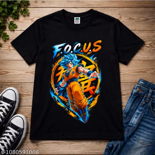F.O.C.U.S. Anime Character Printed Black T-Shirt