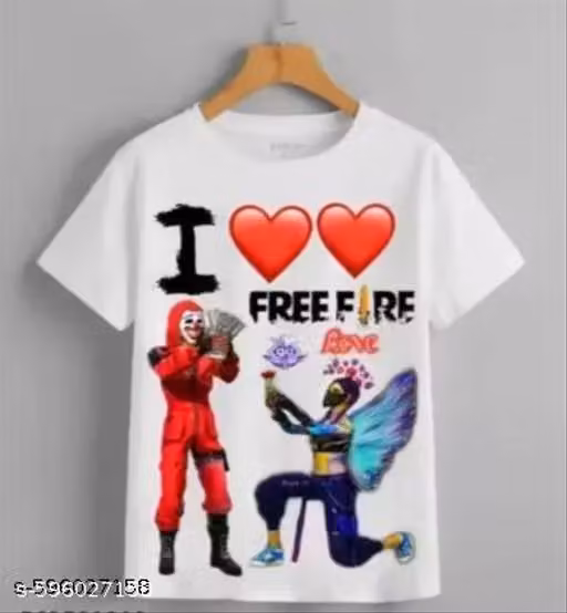 FREE FIRE kids tshirt white printed polyester GSM 180