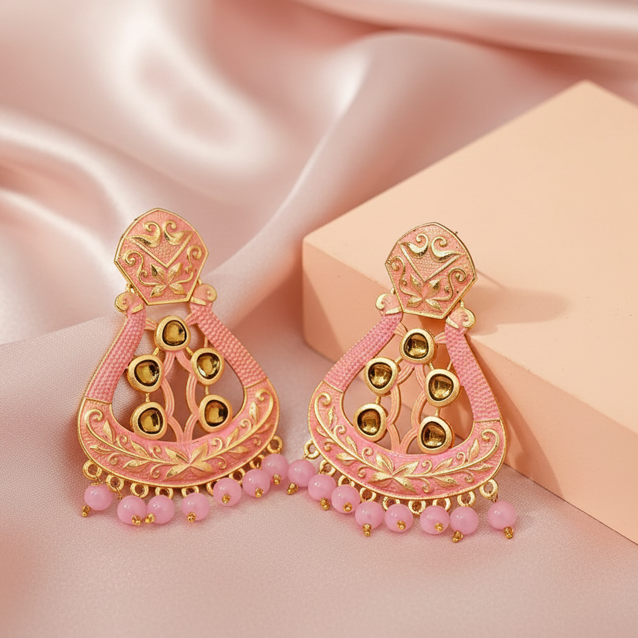 woma-pink-matte-meenakari-dangler-beads-drop-earrings-1318004c