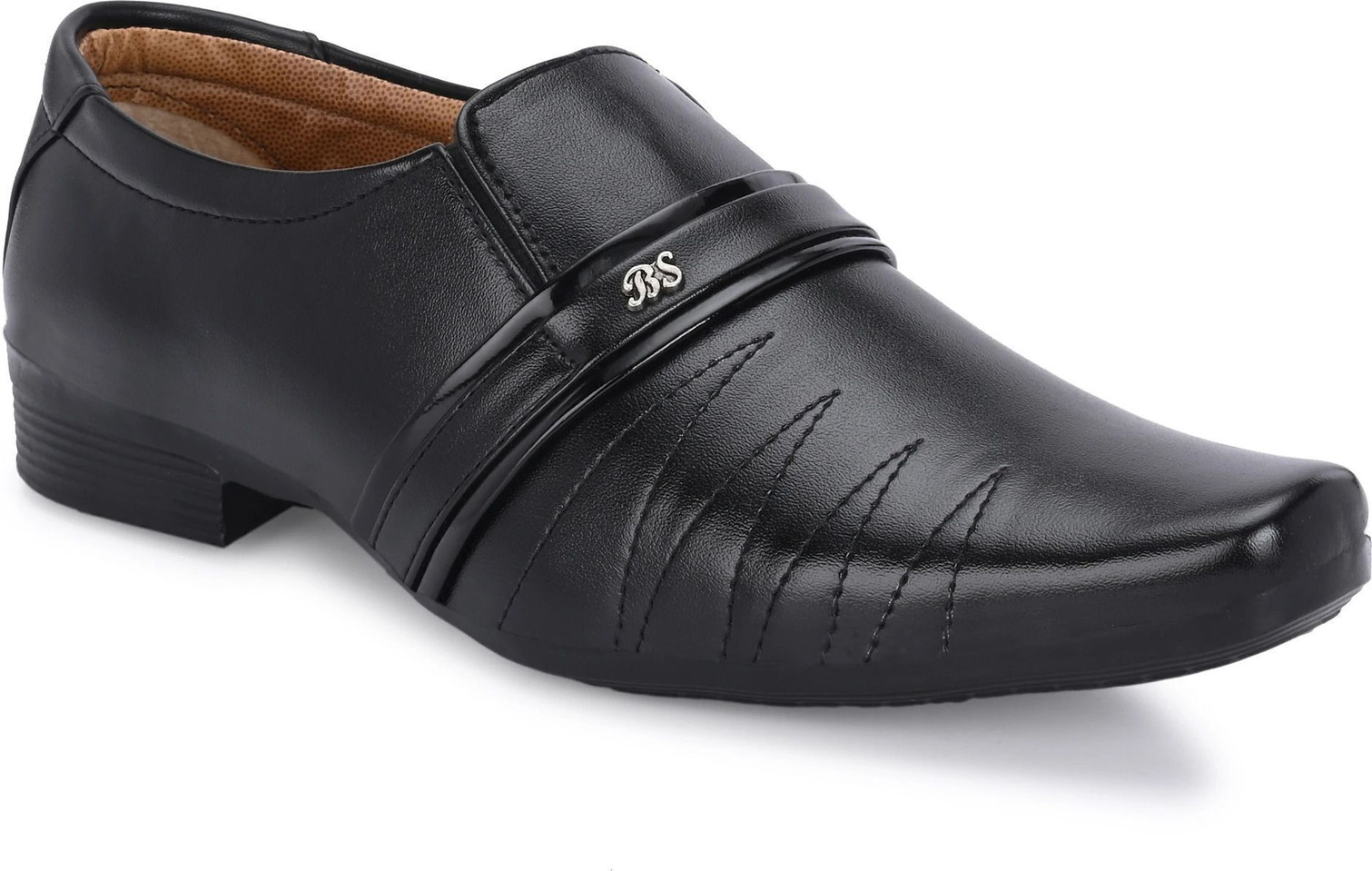 KATENIA Black Office Wear & Party Wear Semi Formal shoes Slip On For Men (Black , 9)