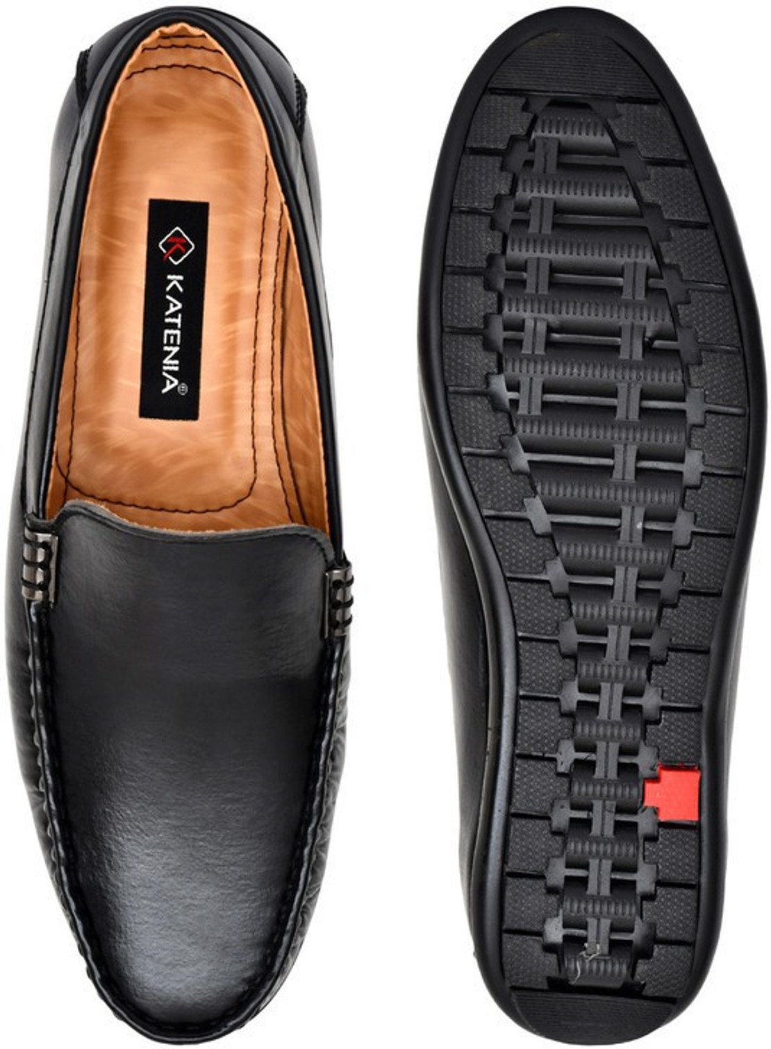 KATENIA Black Synthetic Leather Casual Loafers For Men (Black , 9)