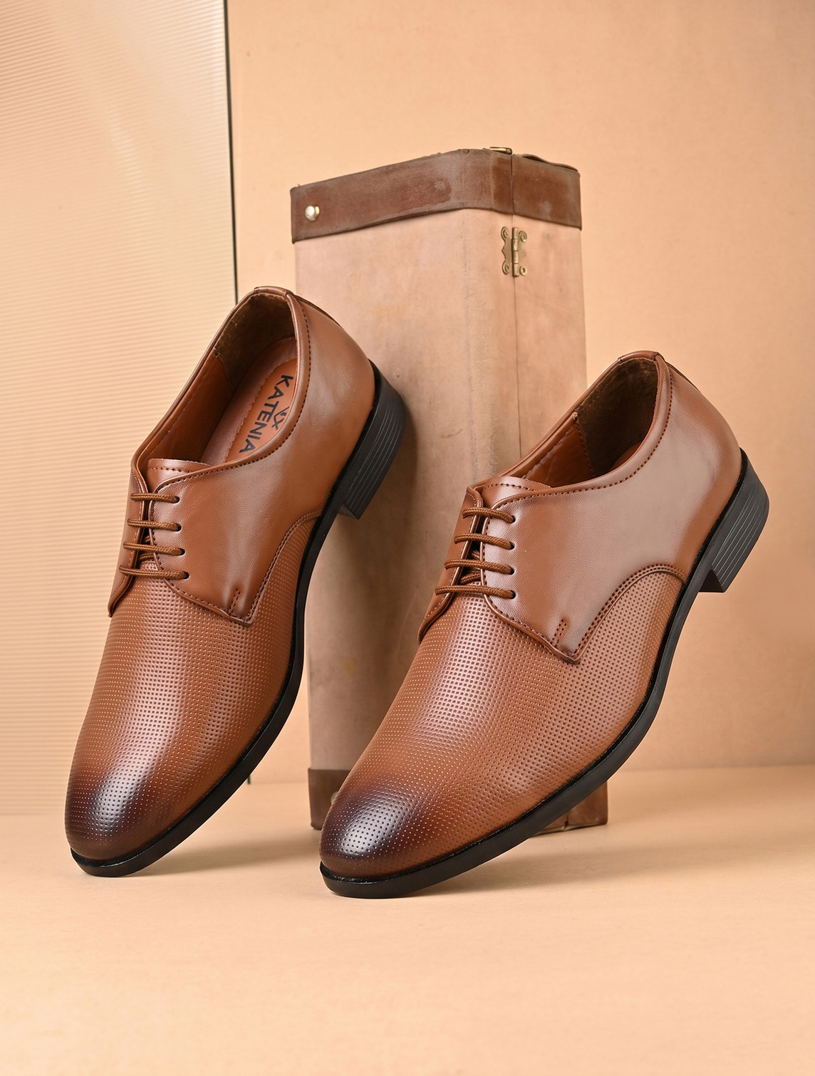 KATENIA Men’s Derby Formal Wear |Classic Brown Business Shoes for Men Lace Up For Men (Tan , 8)
