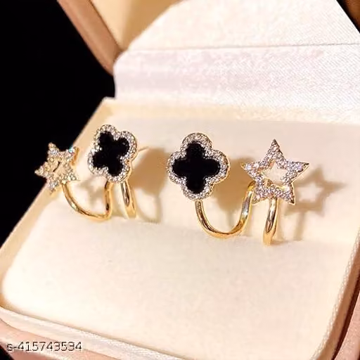 Light Luxury Elegant Four-leaf Clover Stud Earrings Pentagram Earrings Fashionable Party Jewelry Gifts Accessories Korean Studs For Girls Woman Black