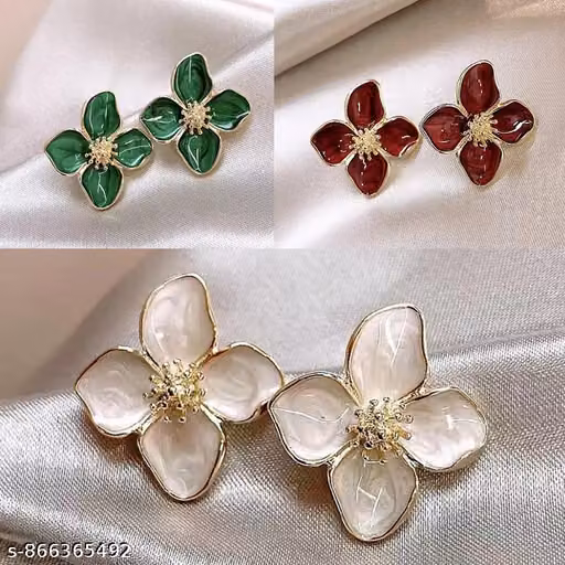 Elegant Floral Enamel Stud Earrings for Women & Girls (Pack of 3)