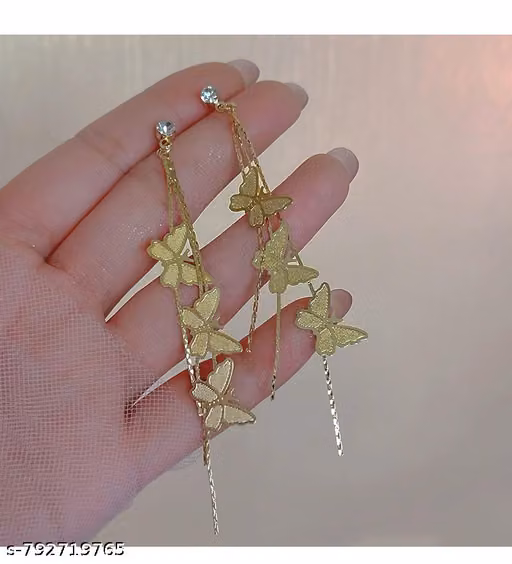 Trendy Butterfly Long Dangler Earrings for Women | Korean Style Gold Plated Party Wear Earrings