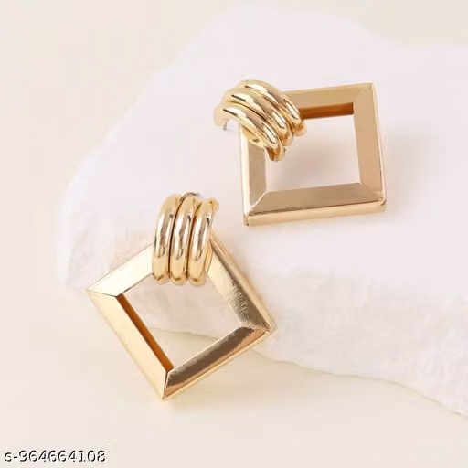 Korean Style Geometric Hollow Square Gold Plated Earrings for Women & Girls