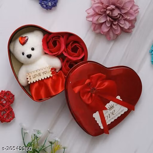 Heart Shaped Valentines Day Gift Box with I Love You Message Teddy Bear 3 Red Roses| Valentine Gift for Girlfriend Boyfriend Husband Wife|Valentine Day Gifts|Valentine Day