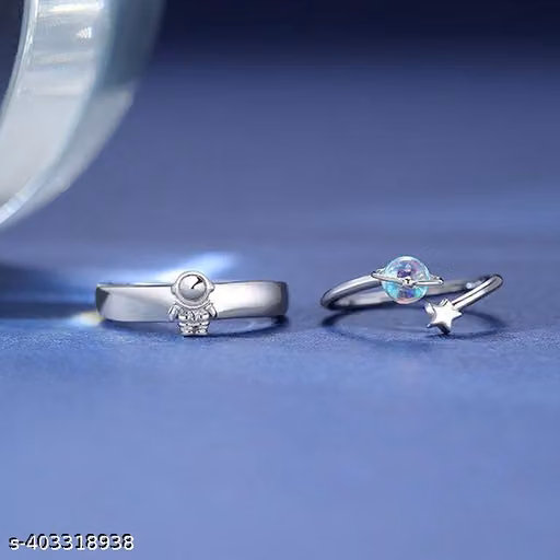 Design Couple Rings Happy Planet Astronaut Moonstone Couple Pair Ring Women Men Dating Ring For Couple Gift Fashion Accessories Creative