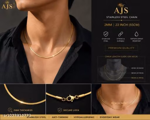 Premium Stainless Steel Snake Chain for Men & Women | Gold Plated Anti Tarnish Necklace | 2MM Thickness | 22 Inch (55CM) | Daily Wear Chain