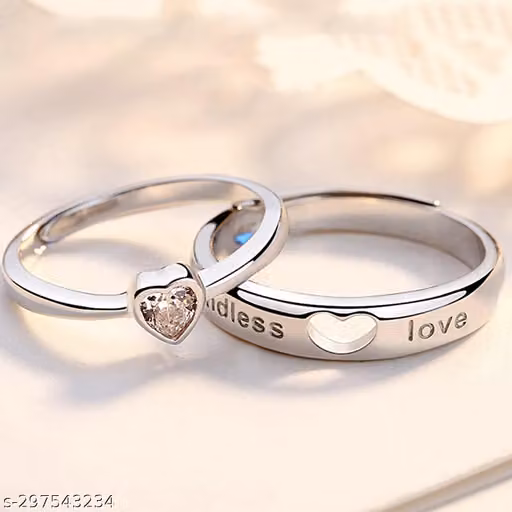 Couple CZ AD Solitaire Rings American diamond Stylish Valentine Gifts Platinum Silver Broken Love Heart Brass Adjustable Finger Ring set Combo for women girls Men Boys girlfriend lovers CFRM171