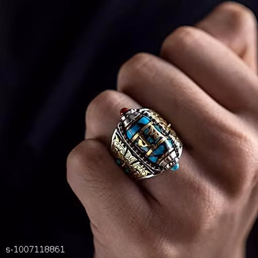 Tibetan Turquoise Stone Adjustable Ring for Men & Boys Antique Vintage Designer Ring