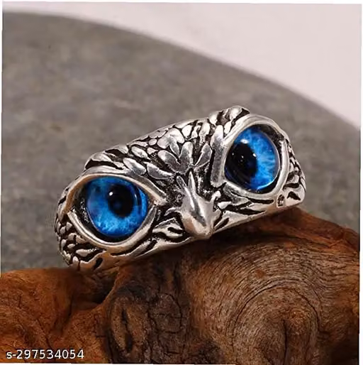 Silver Owl Ring Cat Eyes Animal Charm Vintage Rings for Men Women Ring