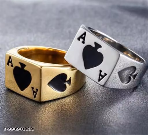  Poker Ace Card Finger Ring for Men & Boys | Stainless Steel Adjustable Playing Card Ring | Gold & Silver Fashion Ring