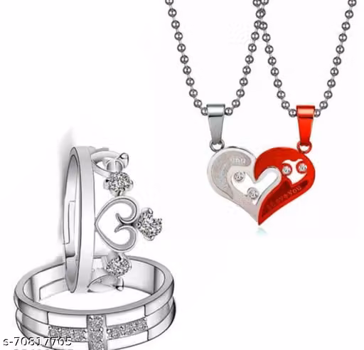 Romantic Heart Couple Necklace & Ring Jewelry Set