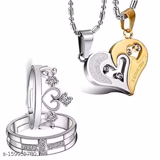 Heart Couple Necklace & Ring Matching Jewelry Set