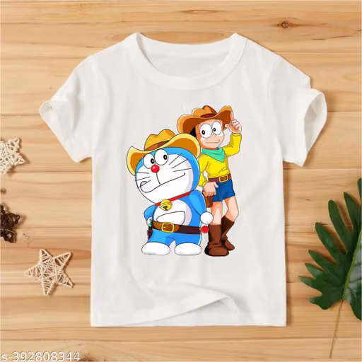 VJV Collection Doremon and Nobita Boys' and Girls' Printed Tshirt