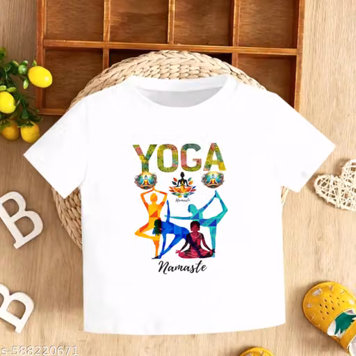 Yoga Printed White T-Shirt for Kids | Round Neck Short Sleeve