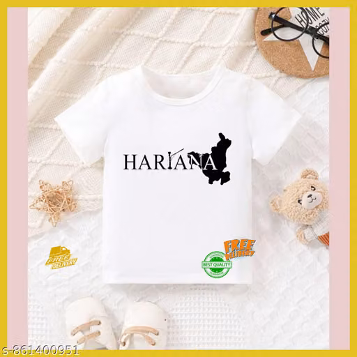 Haryana Printed White T-Shirt for Kids | Round Neck Short Sleeve