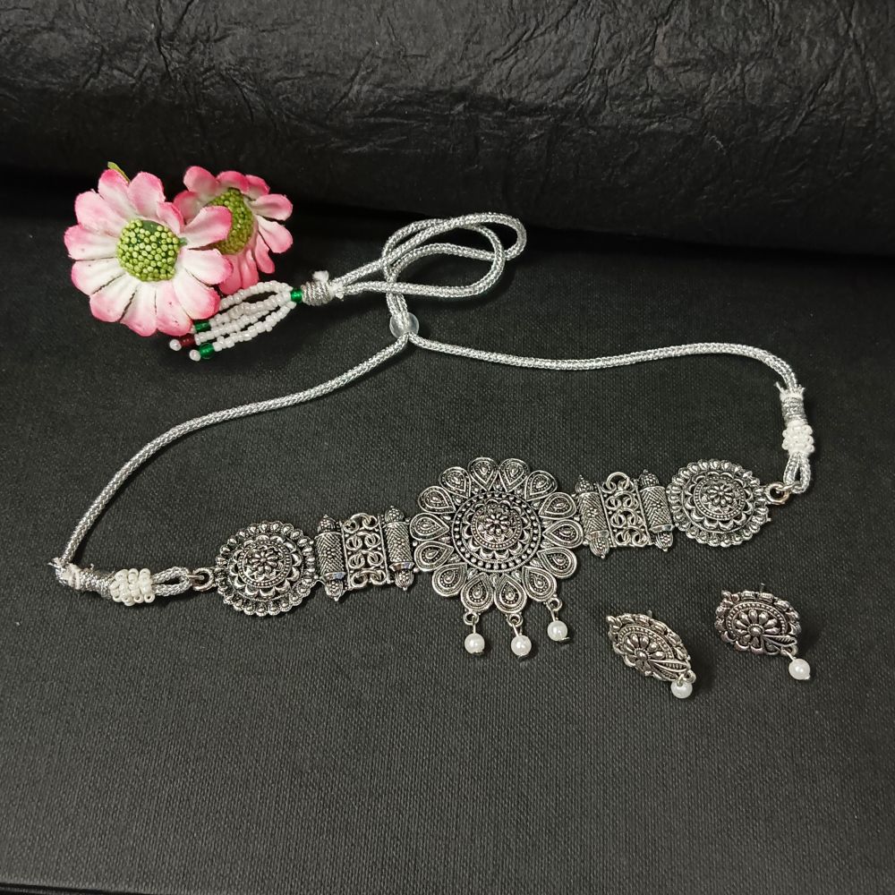 The99Jewel Oxidised Plated Necklace Set