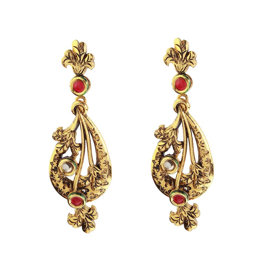 The99Jewel Gold Plated Ethnic Red Dangler Earrings