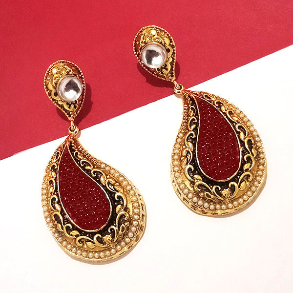 The99Jewel Gold Plated Ethnic Maroon Dangler Earrings