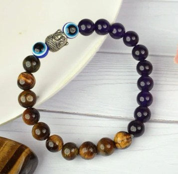 The99Jewel Mindful Harmony Tiger Eye Bracelet with Buddha & Evil Eye Details