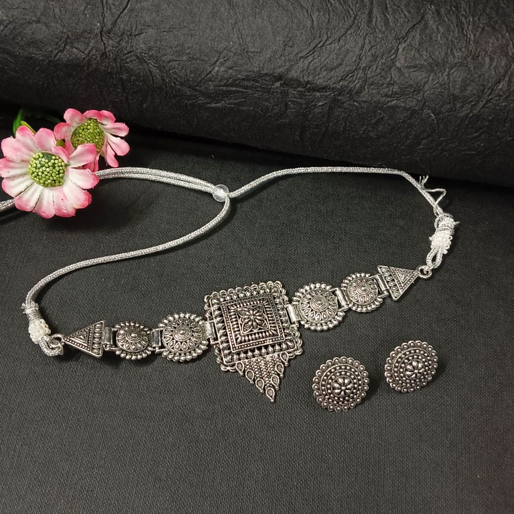 The99Jewel Oxidised Plated Necklace Set