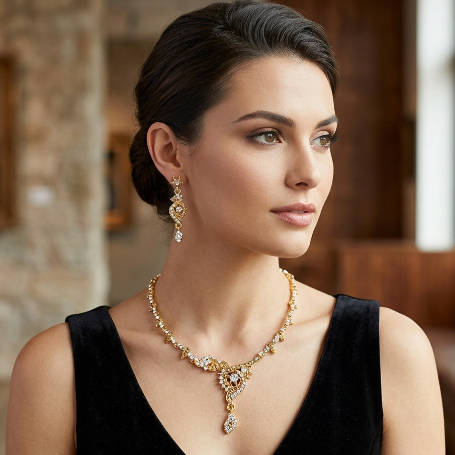 The99Jewel Gold Plated Elegant Austrian Stone Necklace set