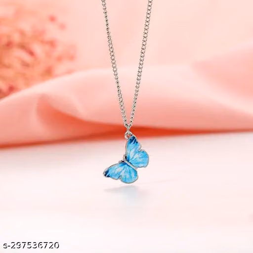 Blue Butterfly Pendant Necklace for Women & Girls