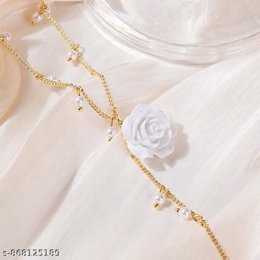 Elegant White Rose Pearl Layered Necklace for Women