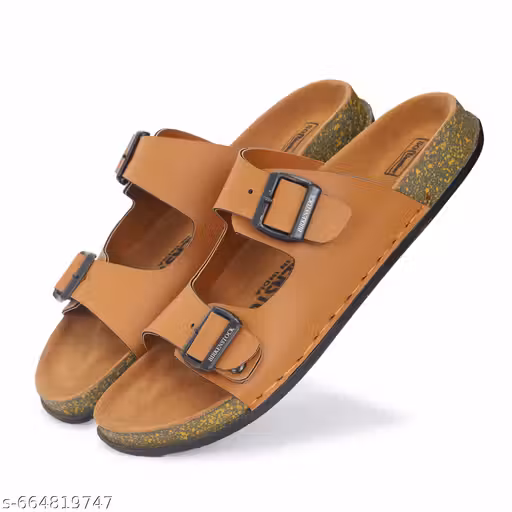 Men’s Casual Comfort Sandals with Adjustable Buckle Straps | Tan Slip-On Footwear