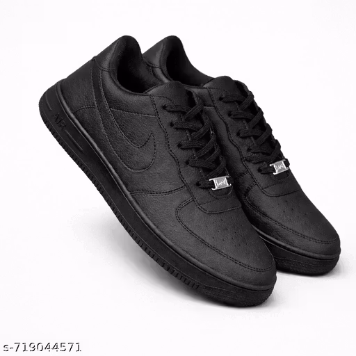 Men’s Black Synthetic Leather Sports Casual Shoes | Lace-Up | Daily Wear & Walking