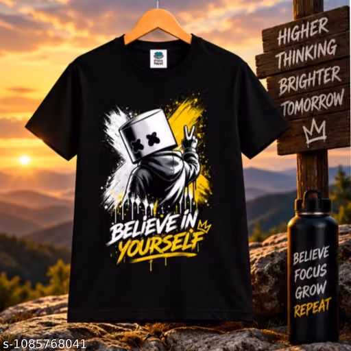 Believe in Yourself Printed Black T-Shirt for Kids | Round Neck