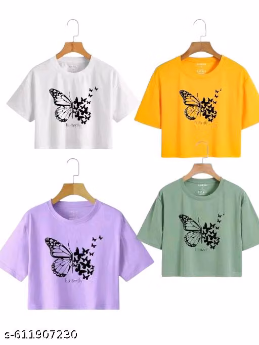 Girls Printed Cotton Round Neck Half Sleeve T-Shirt