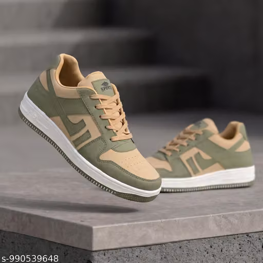 Men’s Olive Green & Beige Colorblock Casual Sneakers