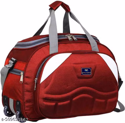 Large Red Travel Duffle Bag with Wheels & Multiple Compartments