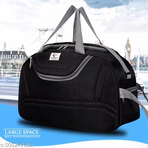 Large Black Travel Duffle Bag with Multiple Compartments
